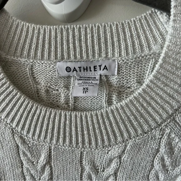 Athleta Crossroads Crew Sweater In Bright White Metallic Cable Knit H - Picture 3 of 12